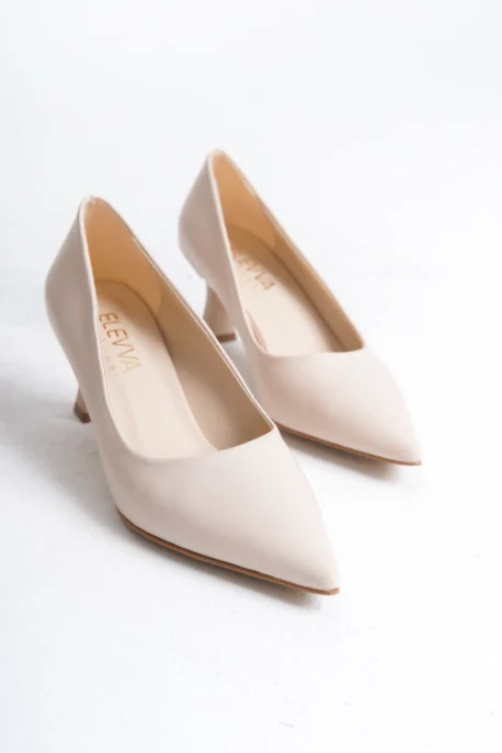 Bej Kısa Topuklu Stiletto - Kadeh Topuk 6 cm | Şık ve Konforlu