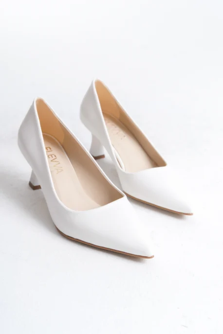 Beyaz Renk Kısa Topuklu Stiletto - Kadeh Topuk 6 cm | Şık ve Rahat