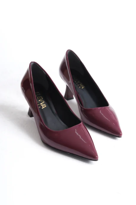 Bordo Rugan Kısa Topuklu Stiletto - Kadeh Topuk 6 cm | Şık ve Zarif