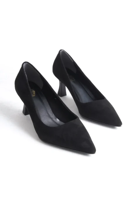 Siyah Süet Stiletto - Kısa Topuklu Kadeh Topuk Ayakkabı | 6 cm Şıklık