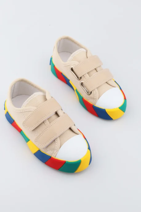 Bej Krem Renk Erkek Çocuk Spor Ayakkabı | Ortopedik, Hafif, Kaydırmaz Taban